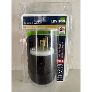 Leviton Black & White Professional 20A Locking Plug for 250V 2P 3W Nema L6-20P